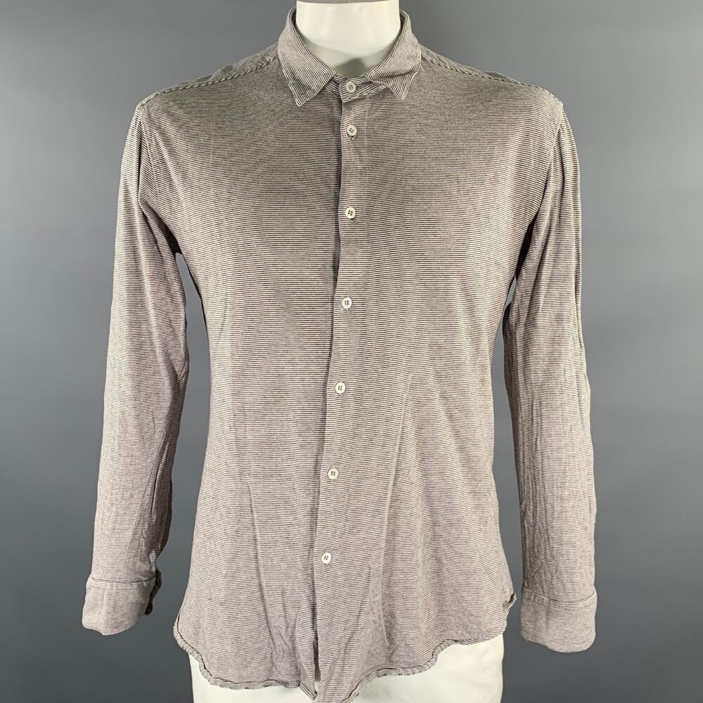 BARENA Size XL White Black Stripe Long Sleeve Knit Shirt